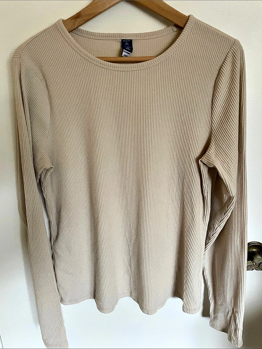 Old Navy Plush Tee Ribbed Long Sleeve Beige Size XL